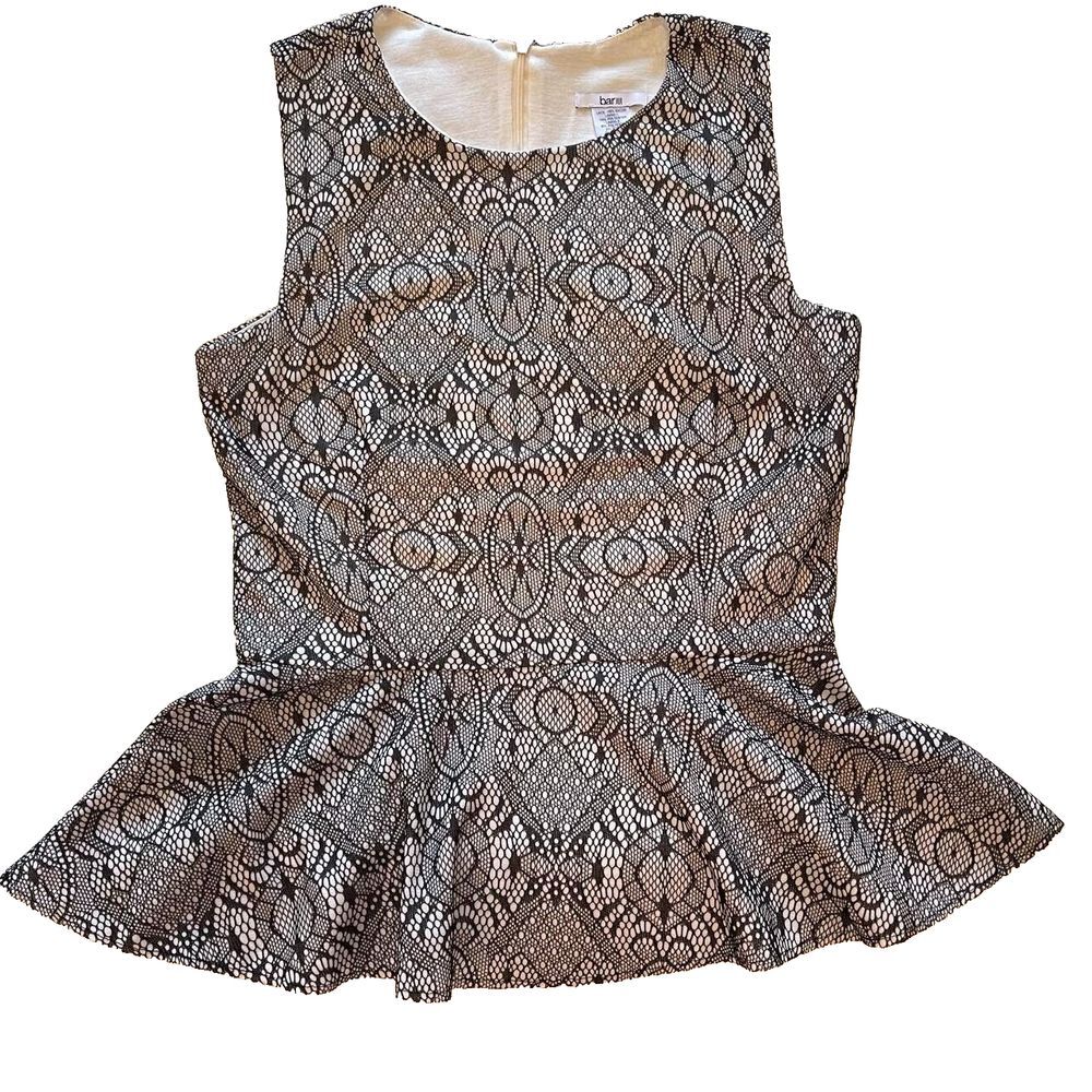 Bar III Womens Black‎ Lace Lined Sleeveless Top sz M Fitted Bodice Flared Bottom